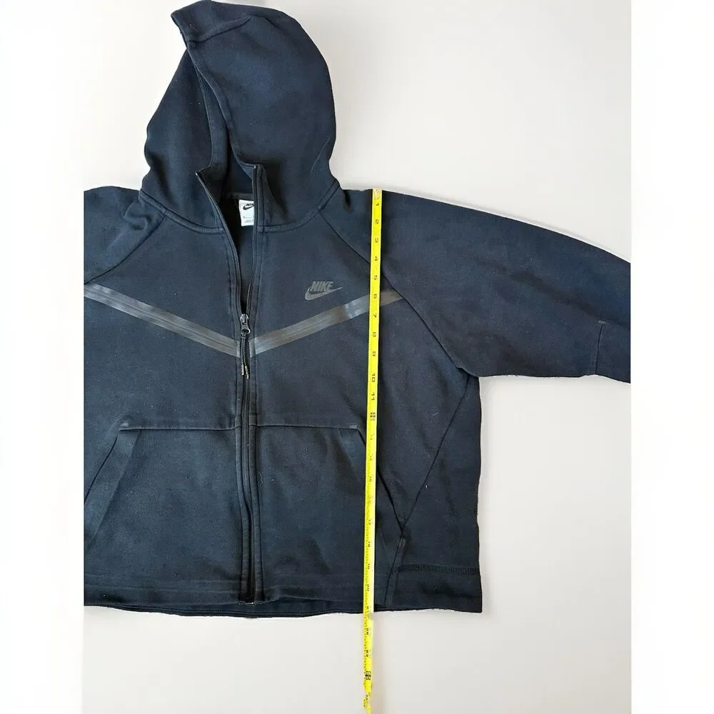 Nike Tech Hoodie Youth XL Black High-low Hem Full Zip Pre-Owned